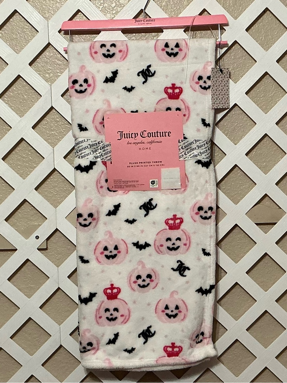 Juicy Couture Pink Pumpkins & Black Bats Plush Throw
